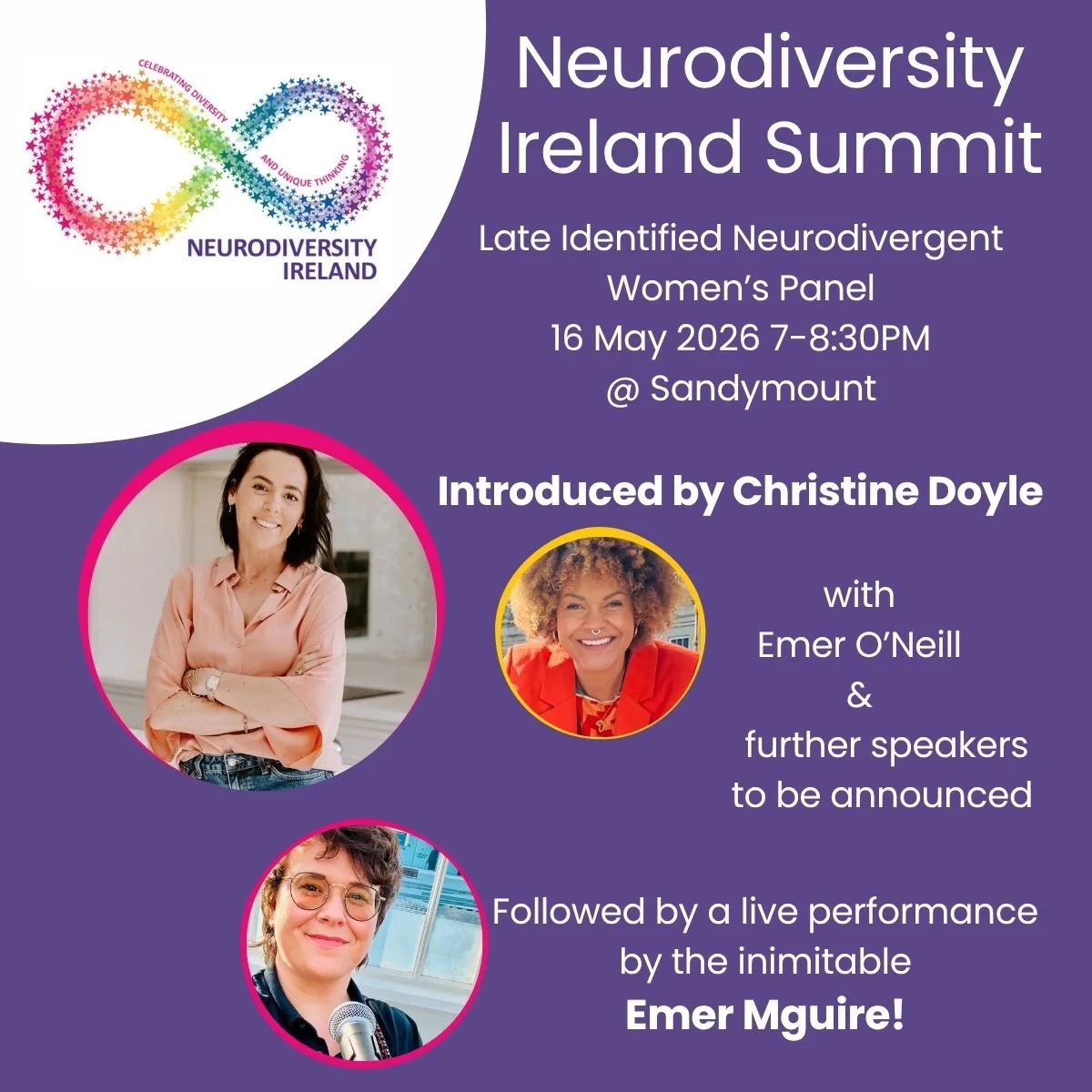 Join us for an evening dedicated to late identified neurodivergent women! 🌈

The finale of Summit 2026 is a live, in person-only event taking place at 7pm at our new Sensory Centre in Sandymount, Dublin. Our reflective yet fun, female-focussed event