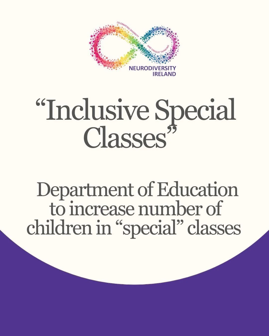 The decision by @education_ire to increase the number of children in special classes without increasing the teaching or support staff is so far removed from the definition of inclusion that serious questions must be asked of those in charge of honour