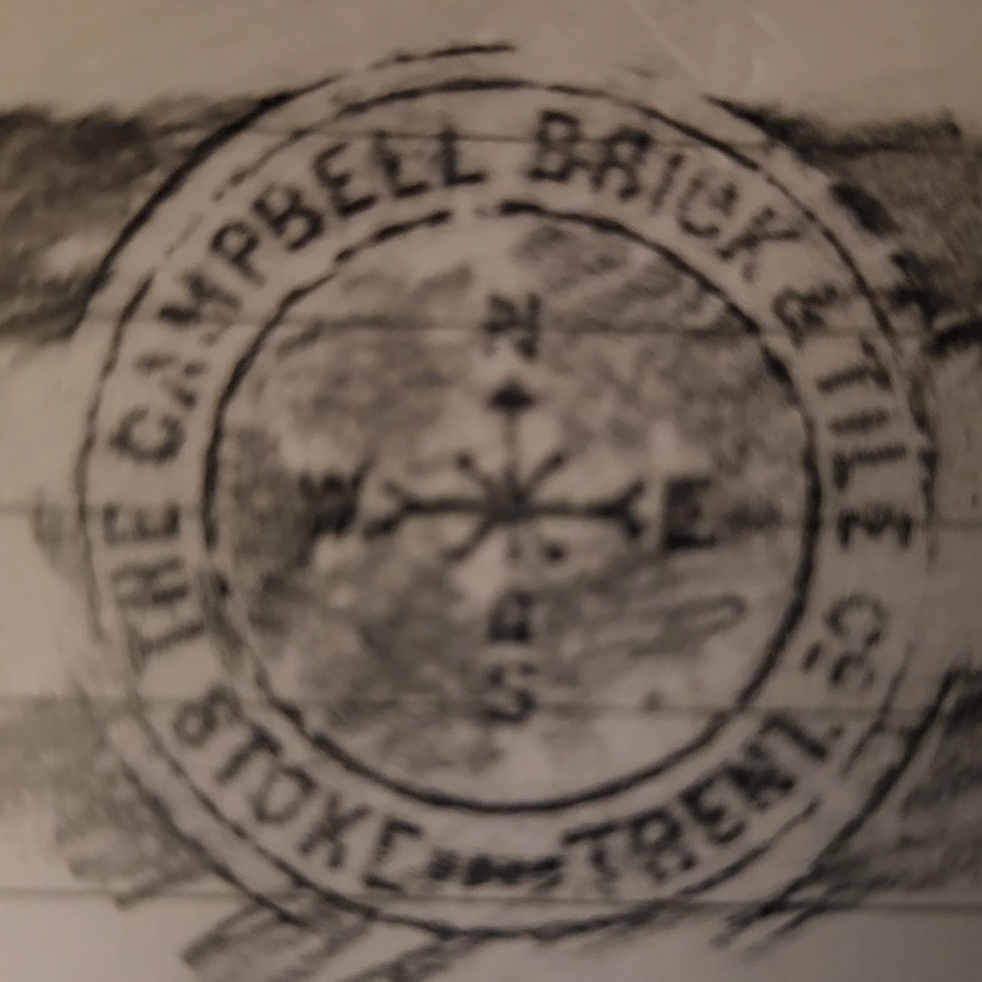 Pencil rubbing of the markings on the back of a tile manufactured by Campbell Brick Company in the Victorian era