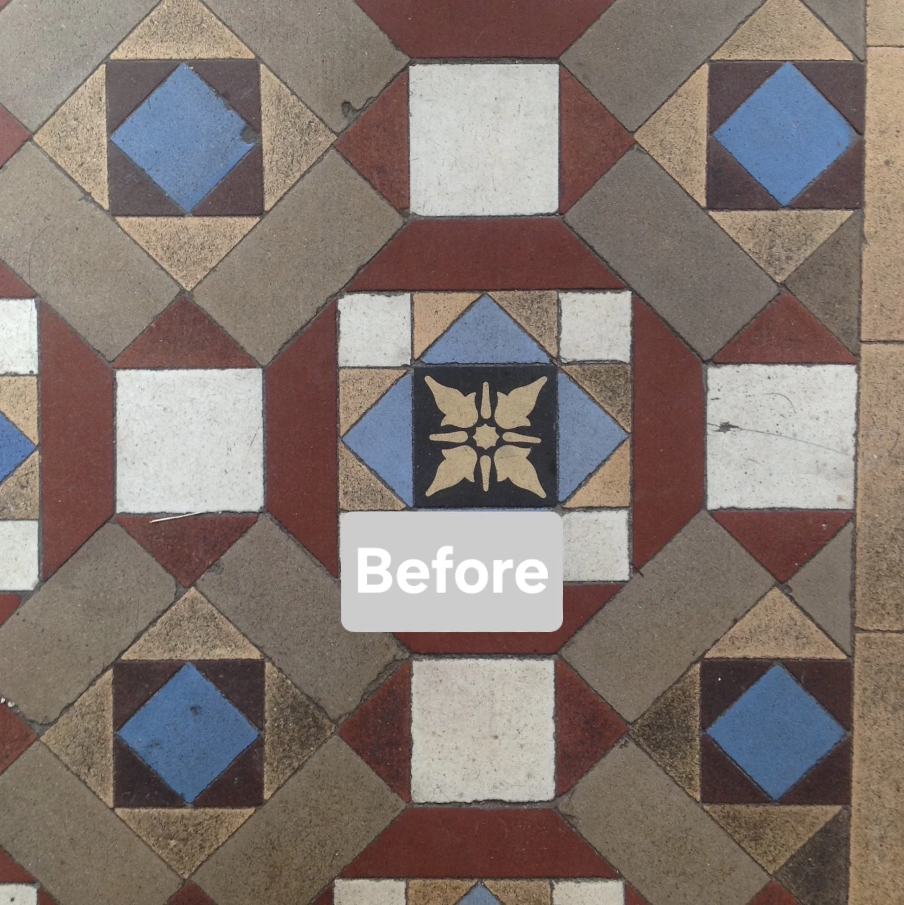 Grubby looking period hallway with the word 'Before' overlayed in the centre