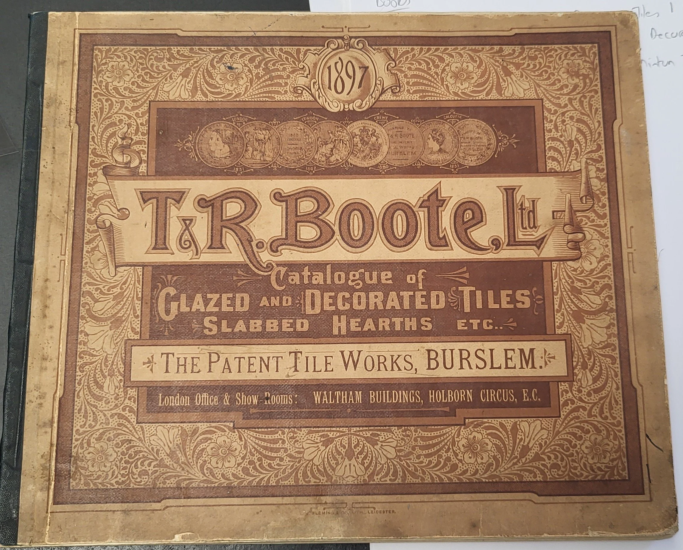 A vintage catalogue cover from 1897 TR Boote, Burslem, Staffordshire. As well as providing decorative tiles for fireplaces etc, they also supplied the tiles that line the Blackwall Tunnel