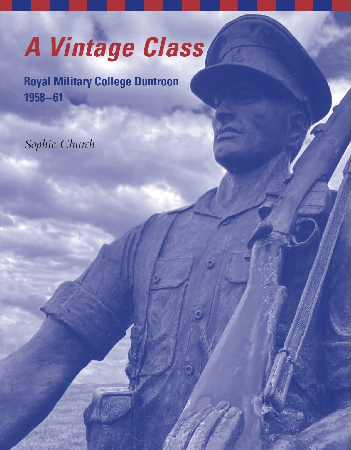 Book cover titled 'A Vintage Class' by Sophie Church. The cover features a blue-tinted photograph of a soldier in uniform, wearing a cap and carrying a rifle, looking into the distance under a cloudy sky.