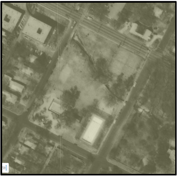 1958 aerial image of Shipe Park showing the current state of the park at that time