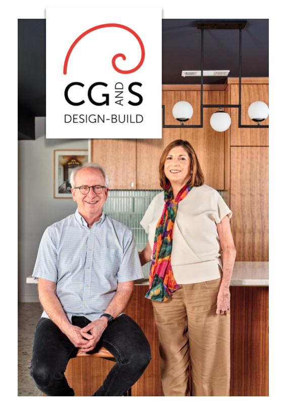 CG&S Design Build logo and founders sitting and facing camera