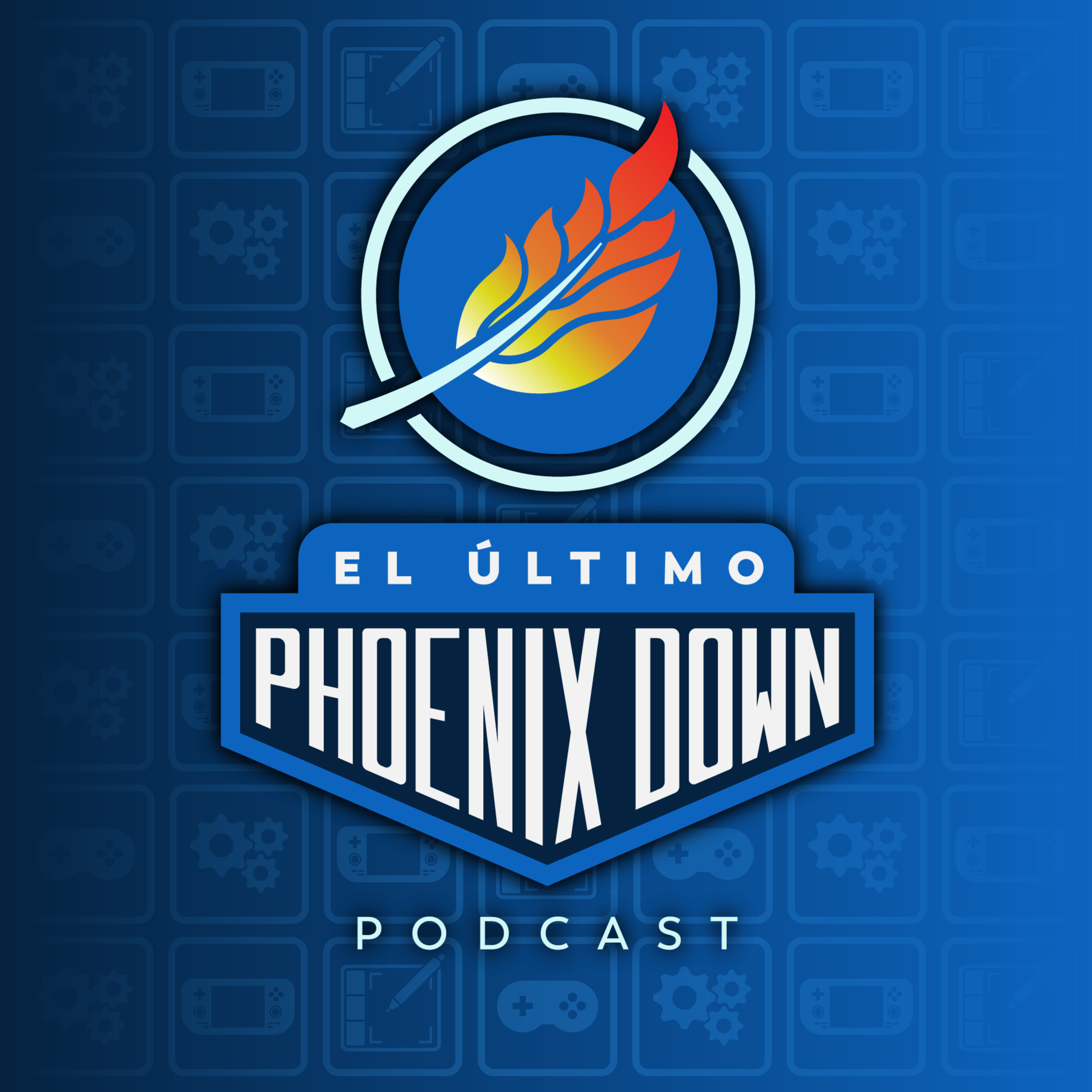 El Último Phoenix Down gaming podcast logo. It features a flaming feather over a circular frame.