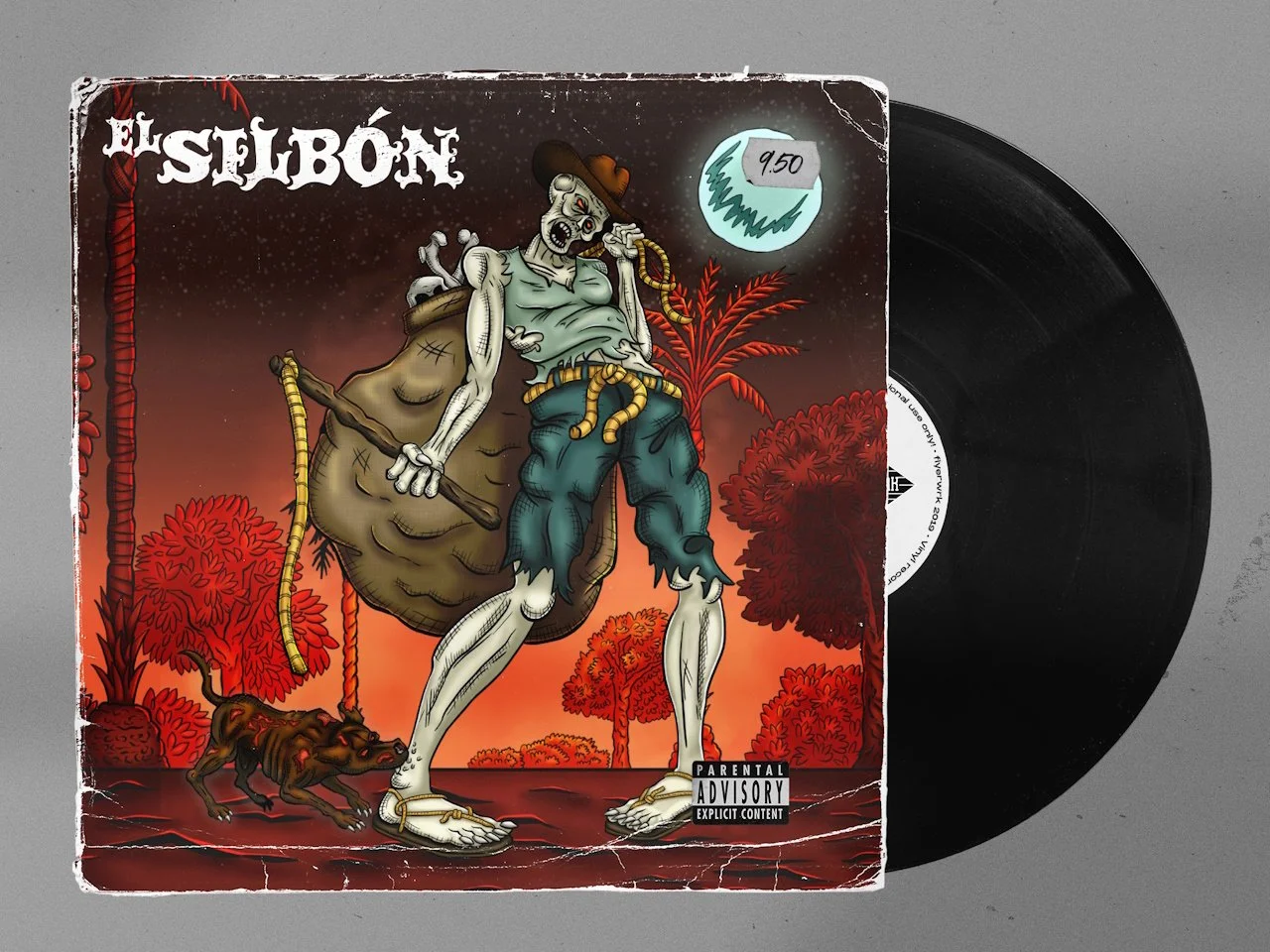 Vynil Record cover with a hand-drawn comic illustration of a creepy ghoul