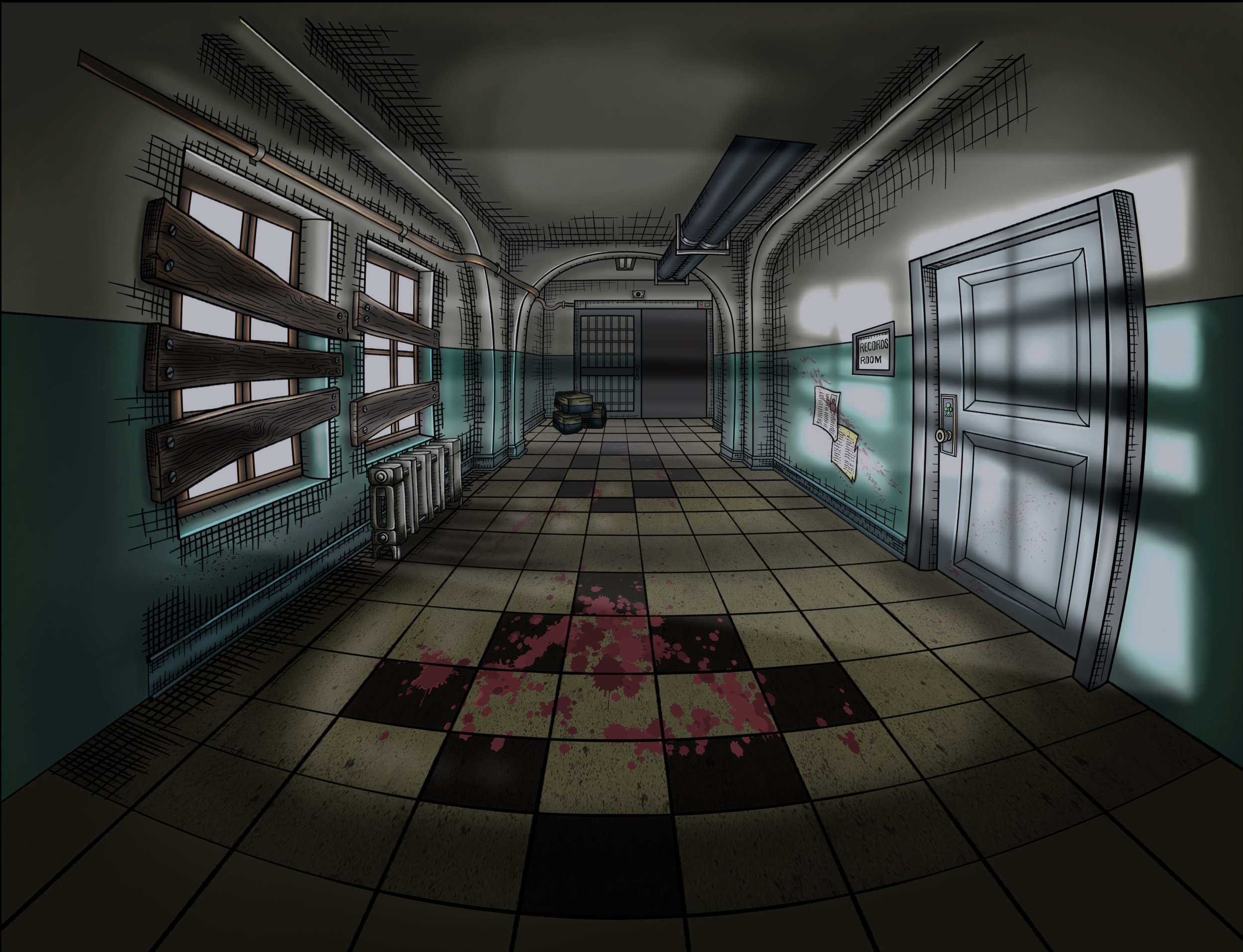 Comic-style illustration of the RPF 1st floor West Wing hallway