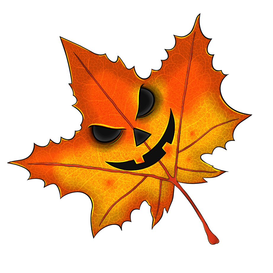 Comic-style illustration of a spooky halloween leaf