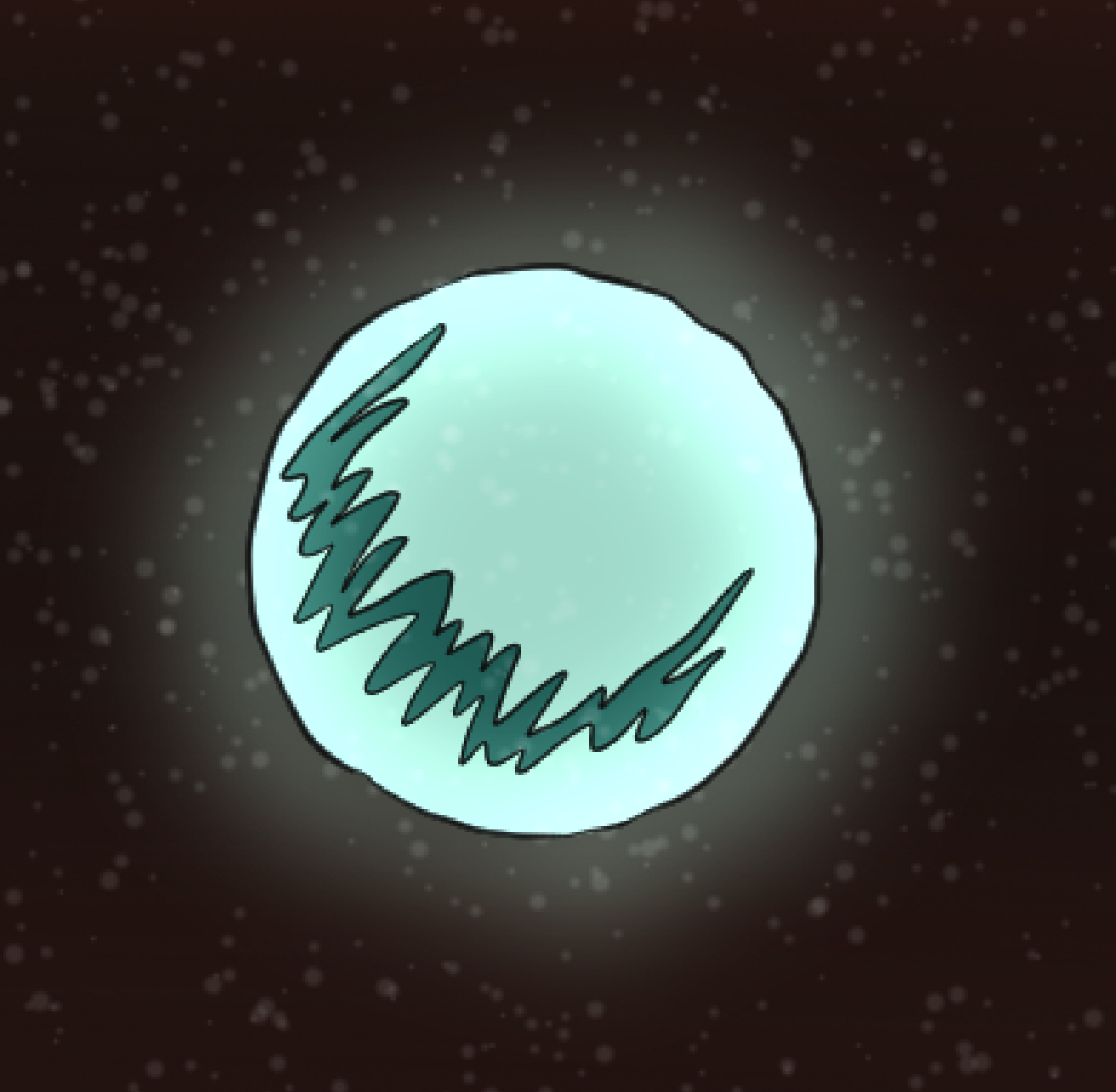 Comic illustration of a full moon on a starry sky