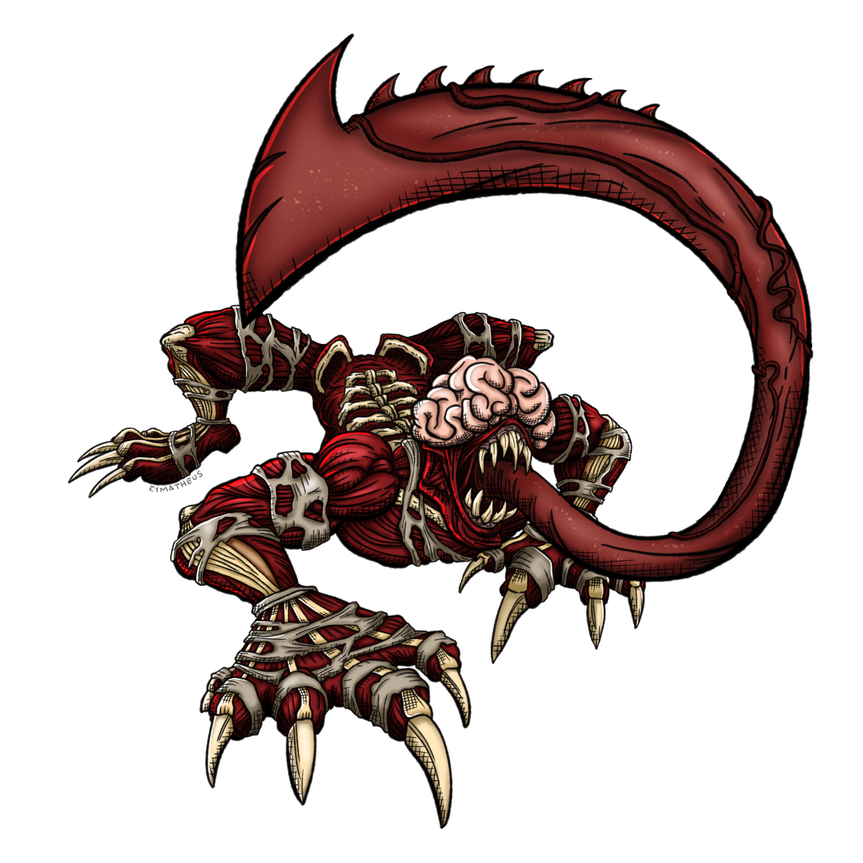 Custom comic-style illustration of a RE 2 Licker performing a tongue attack at the viewer