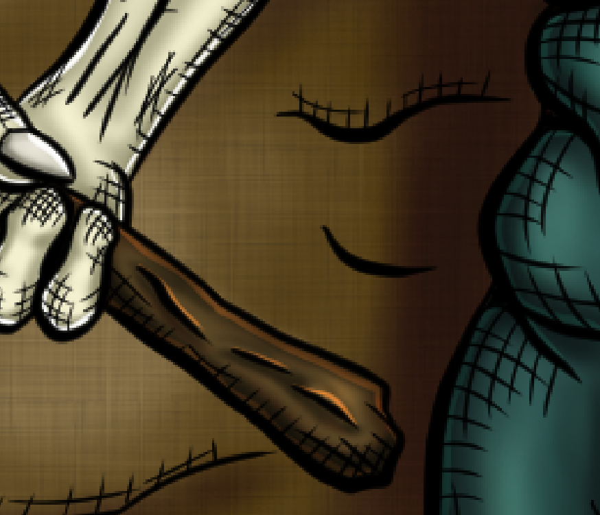 Zoomed-in comic illustration of an old sack with realistic fabric texture