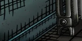 Zoomed-in comic drawing of a wall and floor with crosshatching and shading
