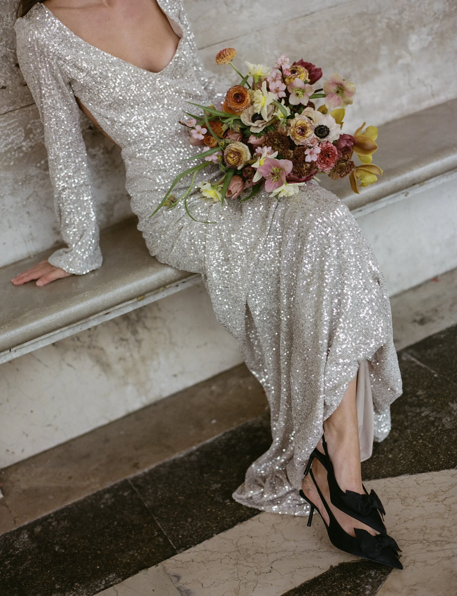 lush spring bouquet with bride in Venice