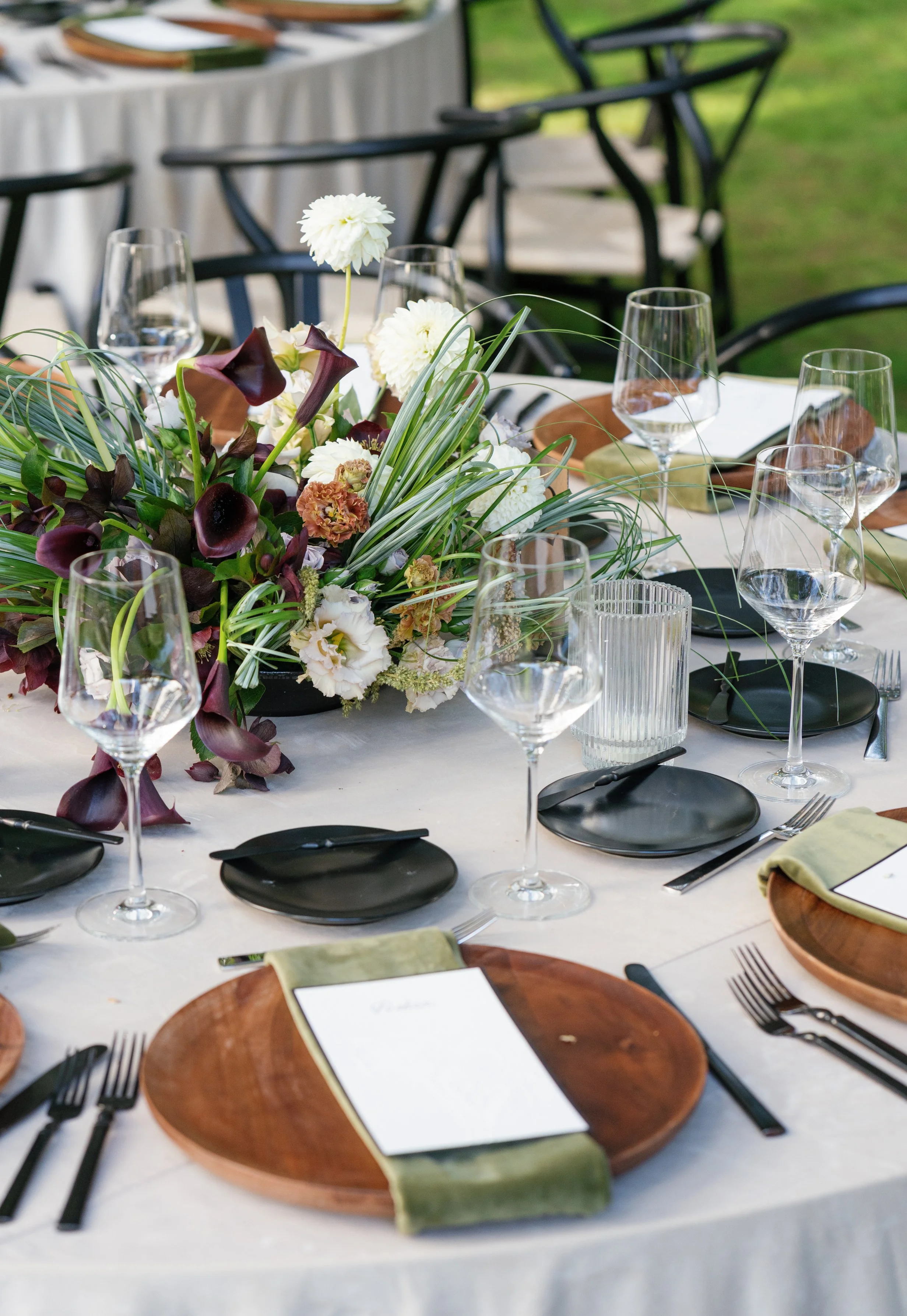 grass and calla lily  artistic floral centerpiece wedding reception Nasher