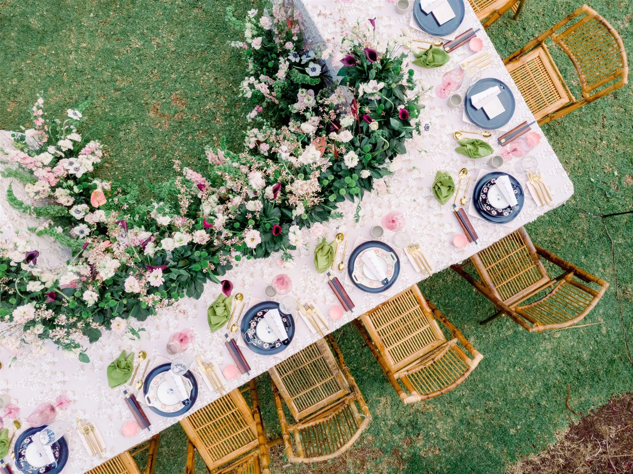growing pink floral installation Kauai Wedding rehearsal dinner