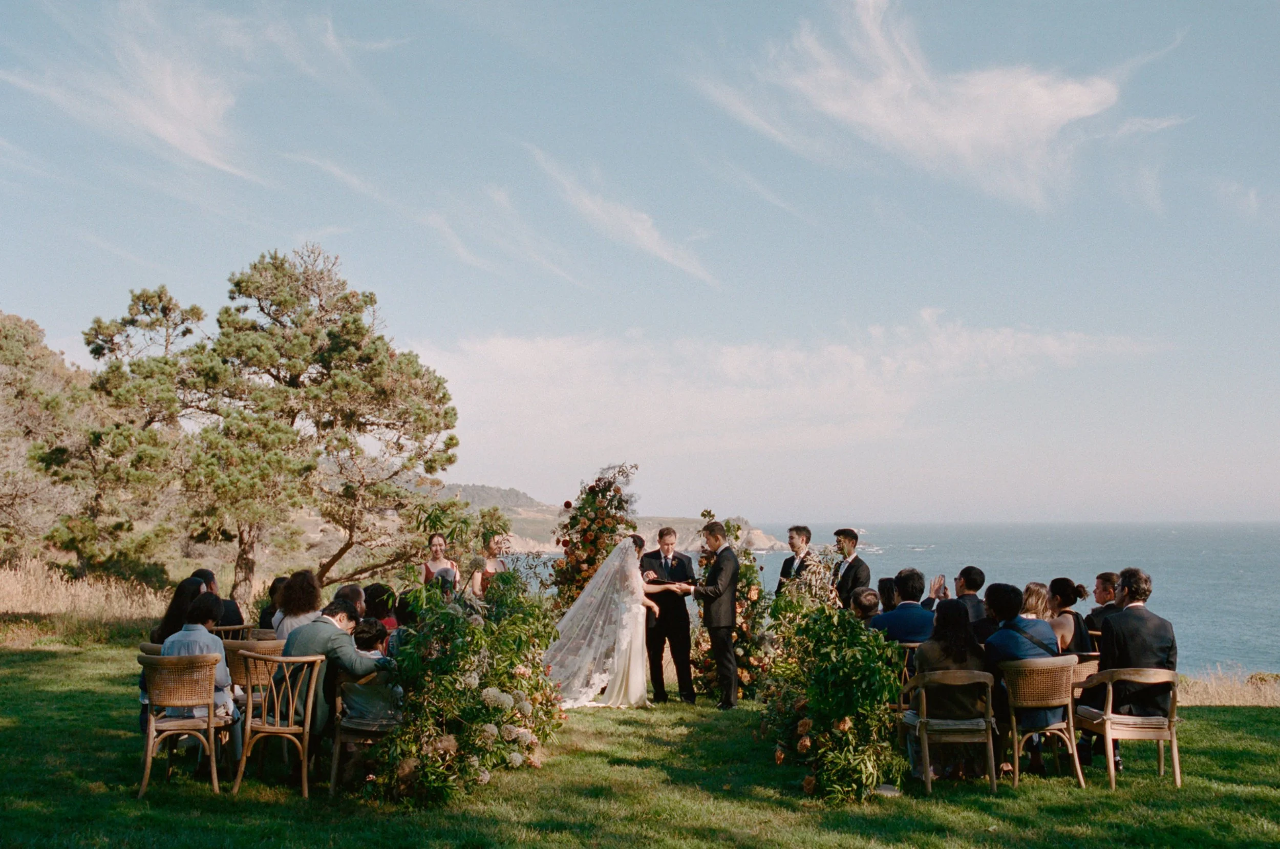 wedding ceremony floral arch Timber Cove California