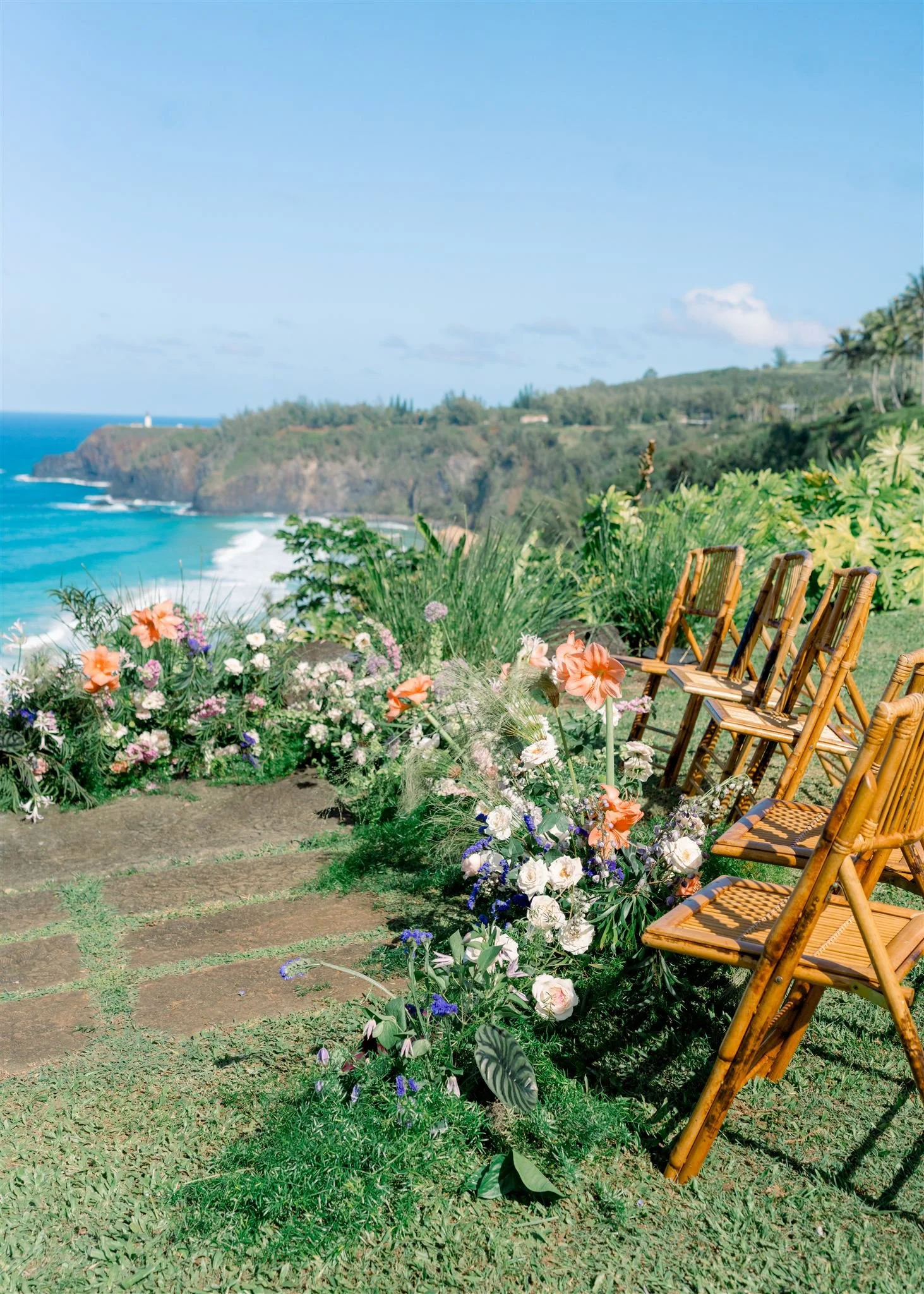 wedding ceremony Kauai, Hawaii with ground floral installation