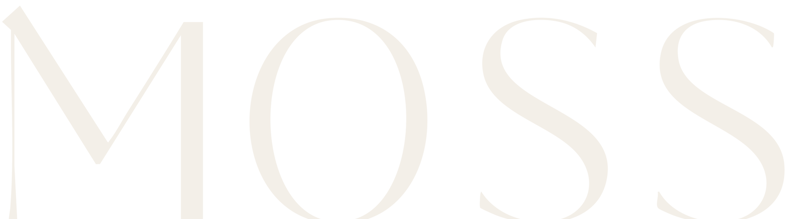 Close-up of the word 'MOSS' in large, white, capital letters with a black background.
