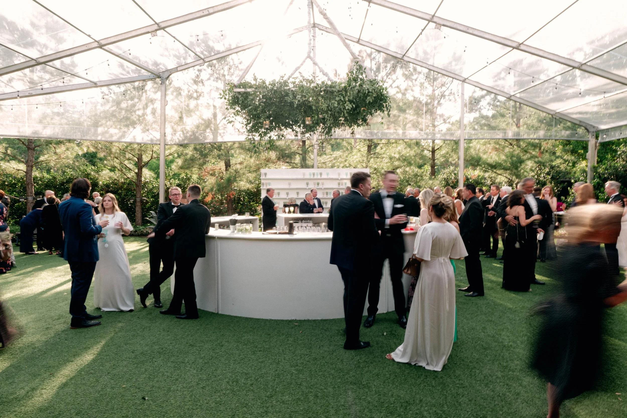 Hotel Drover wedding reception hanging greenery chandelier