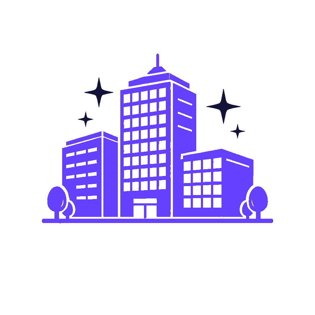 Illustration de gratte-ciel de nuit avec étoiles éparpillées dans le ciel.