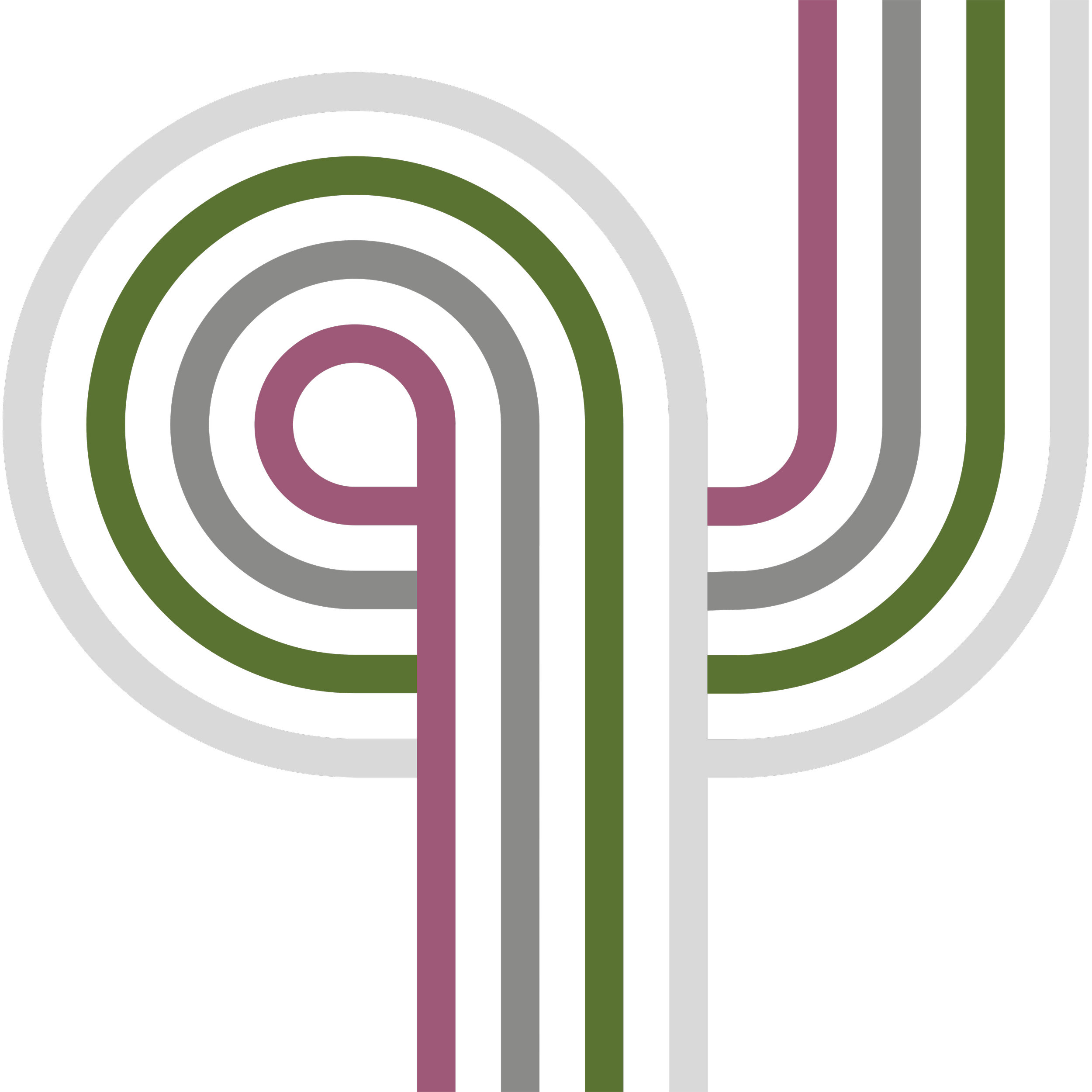 Abstract geometric design with concentric and interwoven lines in purple, green, gray, and white on a black background.