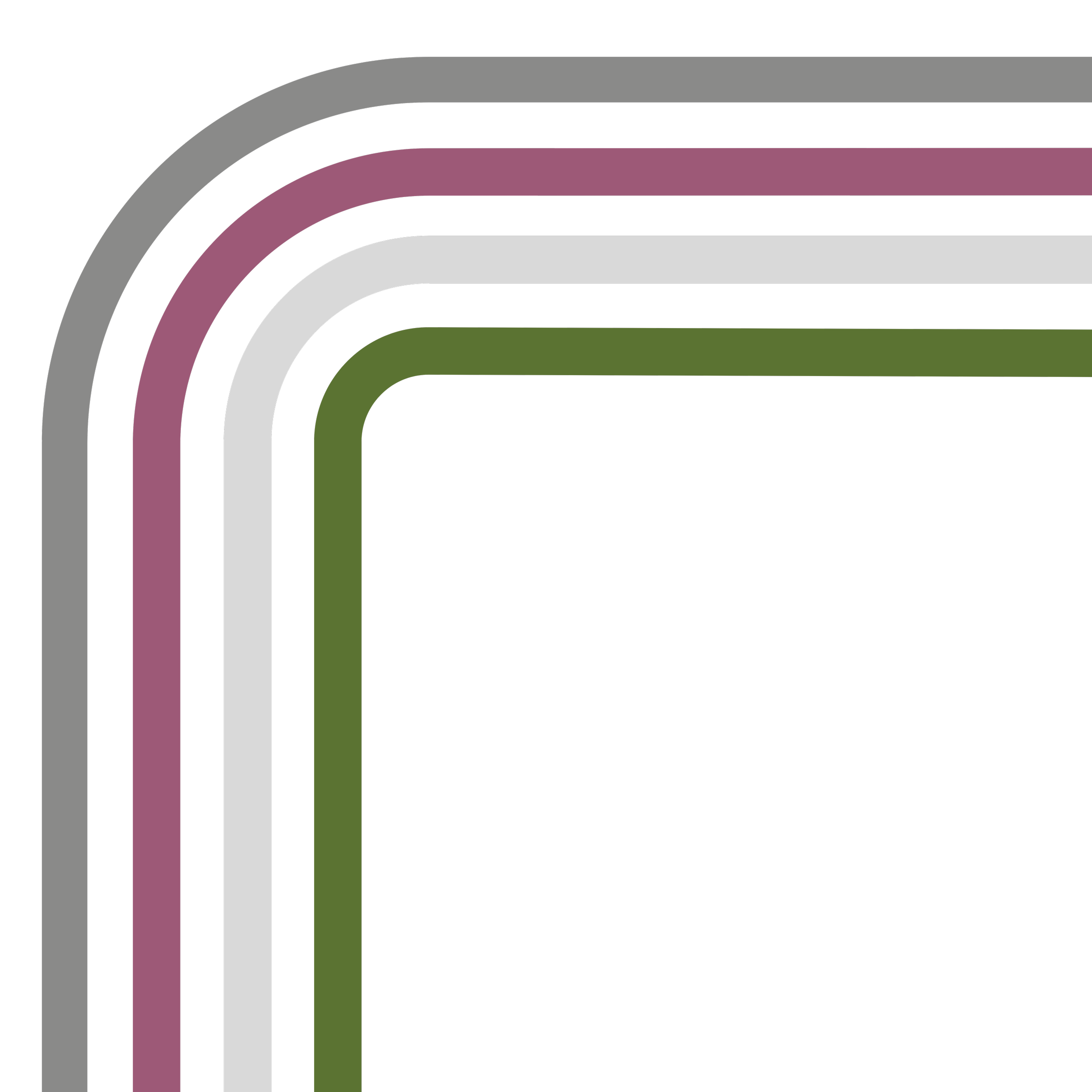 Abstract graphic with layered colored lines in black, gray, purple, white, and green forming a corner design.