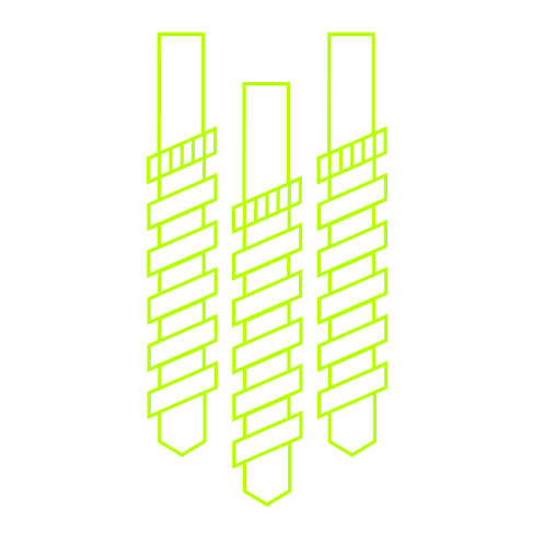 Drei vertikale neon grüne Schrauben Symbol