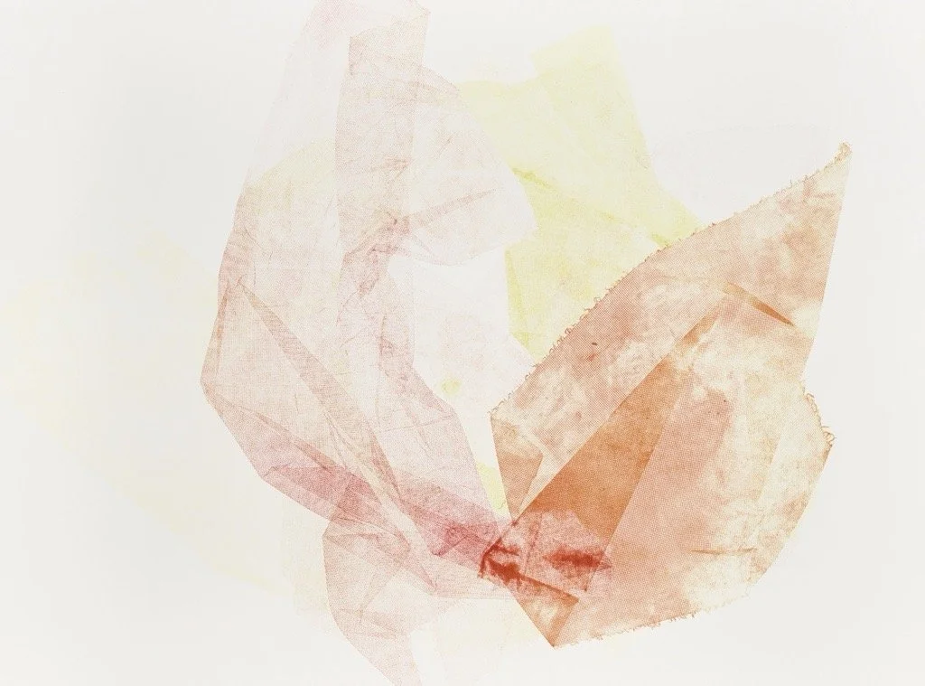 Abstract watercolor painting with soft pastel shades of pink, yellow, and orange.