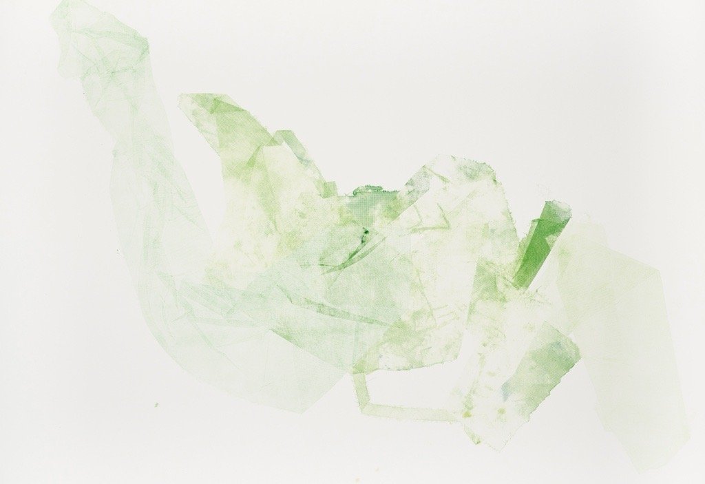 Light green abstract watercolor painting on white background.
