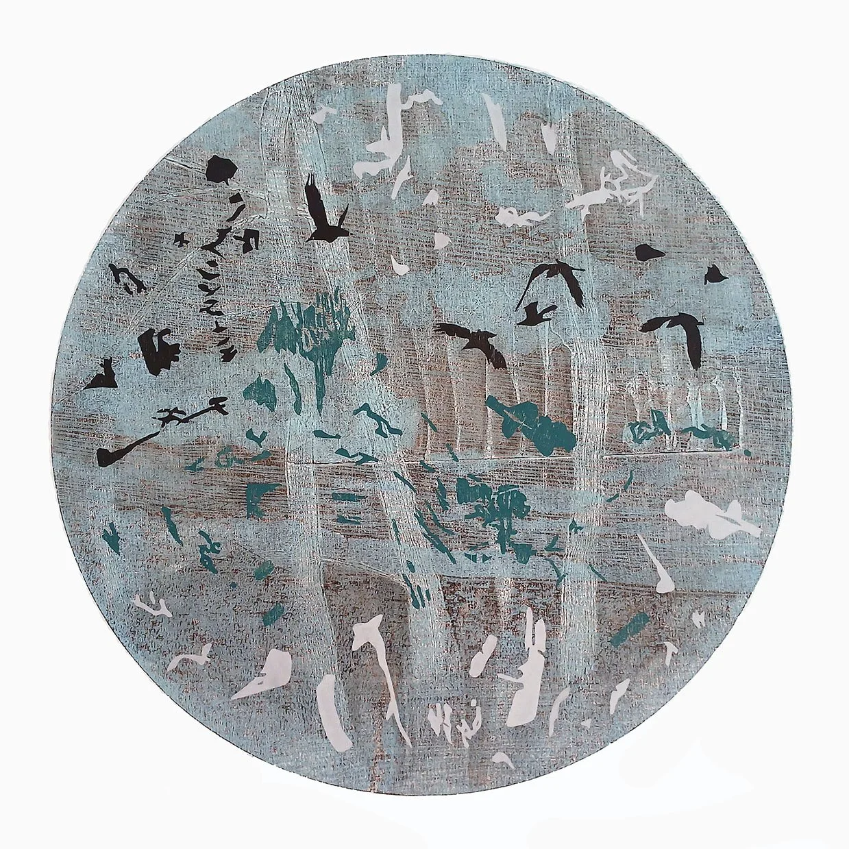 Sarah Abercrombie_Wind Whispers V_Woodcut and Collagraph Print with Chine Colle_53cm x 53cm framed_1st print in edition sold, 2/10 print available soon