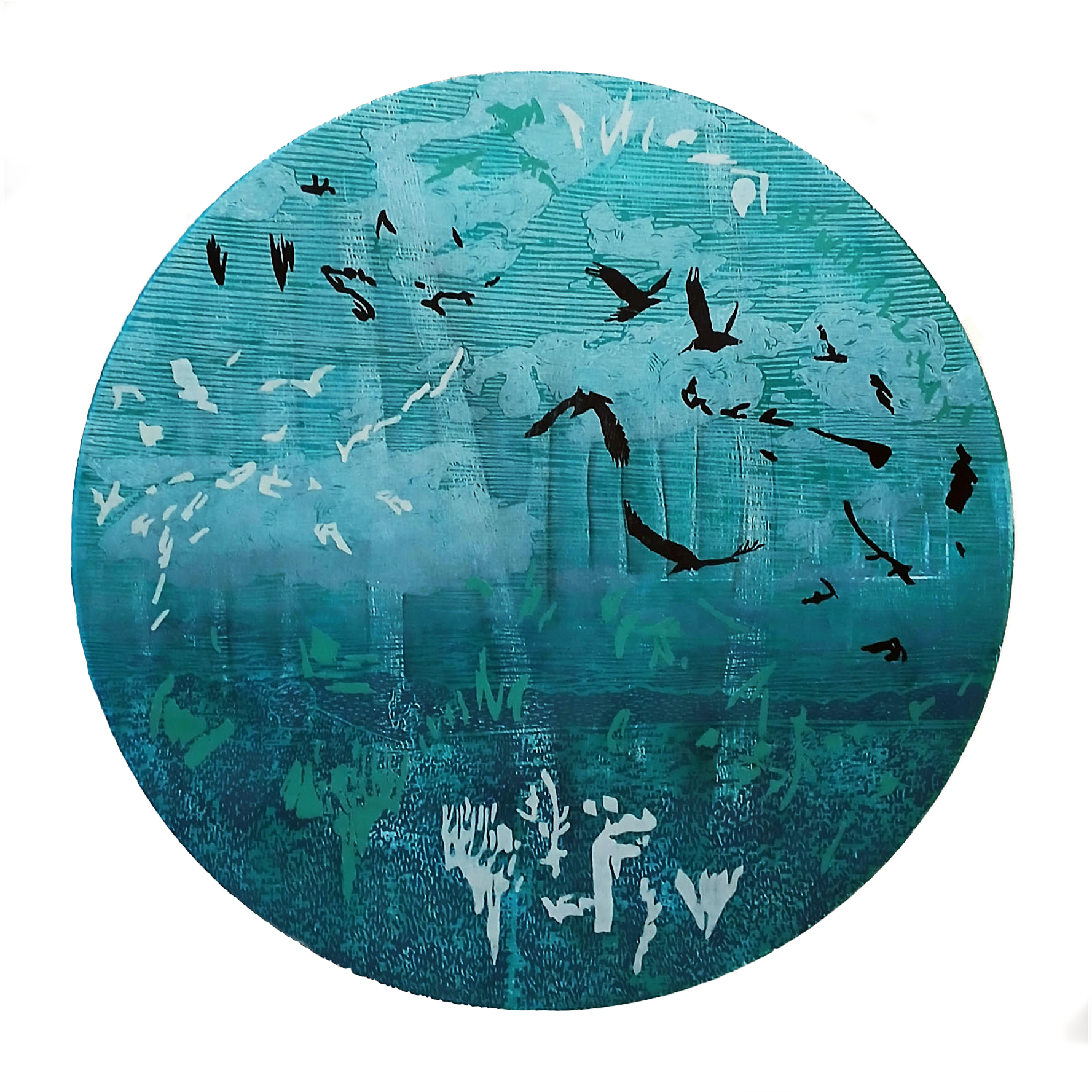 Sarah Abercrombie_Wind Whispers II_Woodcut and Collagraph Print with Chine Colle_40cm x 40cm _Currently Reserved