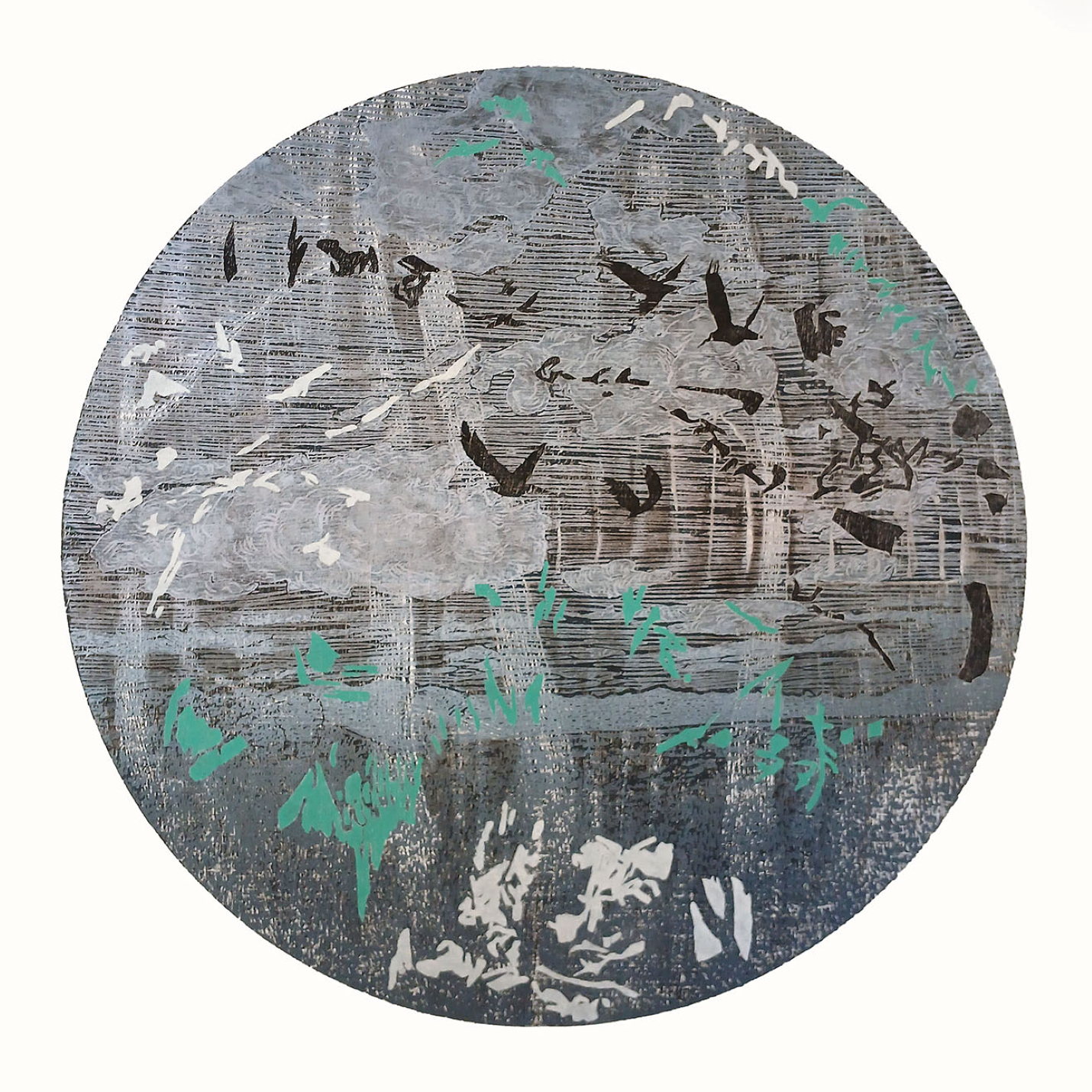 Sarah Abercrombie_Wind Whispers I_Woodcut and Collagraph Print with Chine Colle_40cm x 40cm _Currently Reserved
