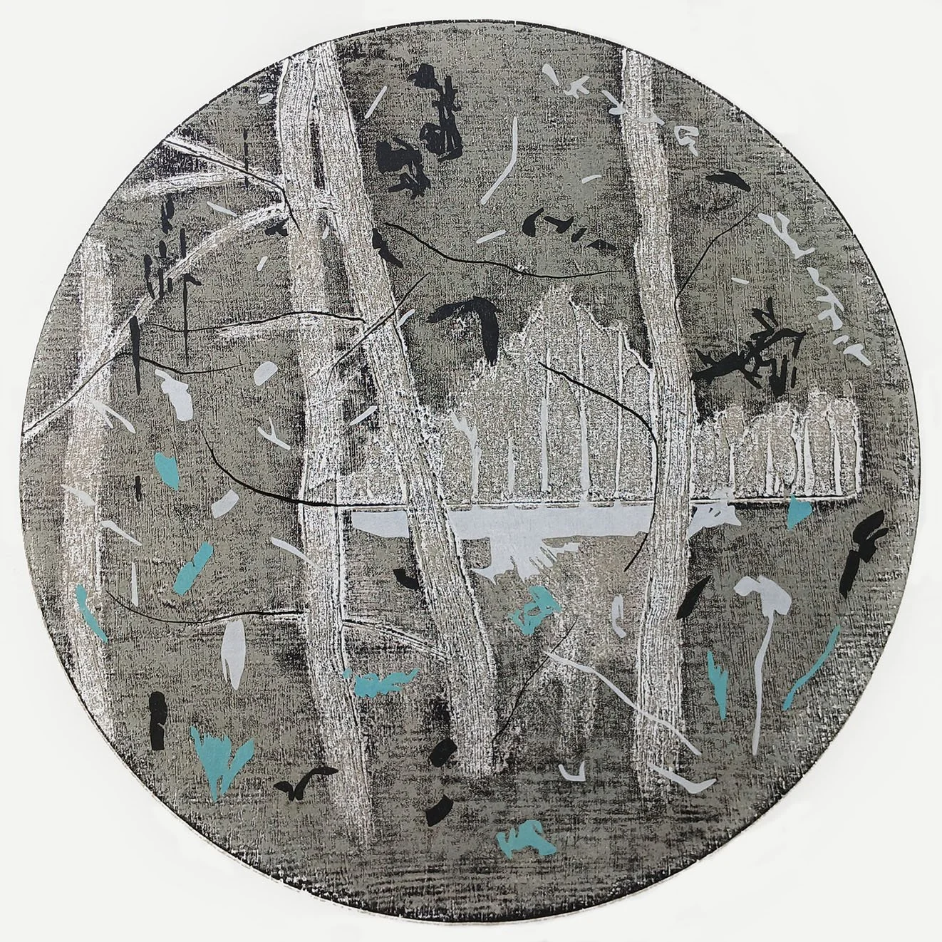 Sarah Abercrombie_Wandering no.7_ Collagraph print with woodcut chine colle_40cm diameter print_49cm x 49cm paper_Print available, please contact me directly to enquire about this unique print.