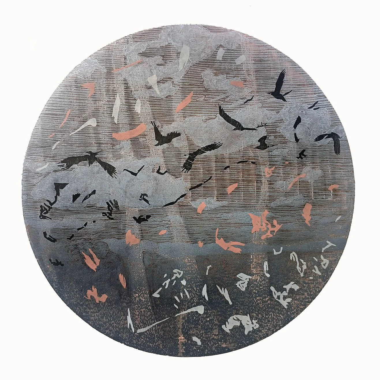 Sarah Abercrombie_Wind Whispers III_Woodcut and Collagraph Print with Chine Colle_40cm x 40cm _Currently Reserved