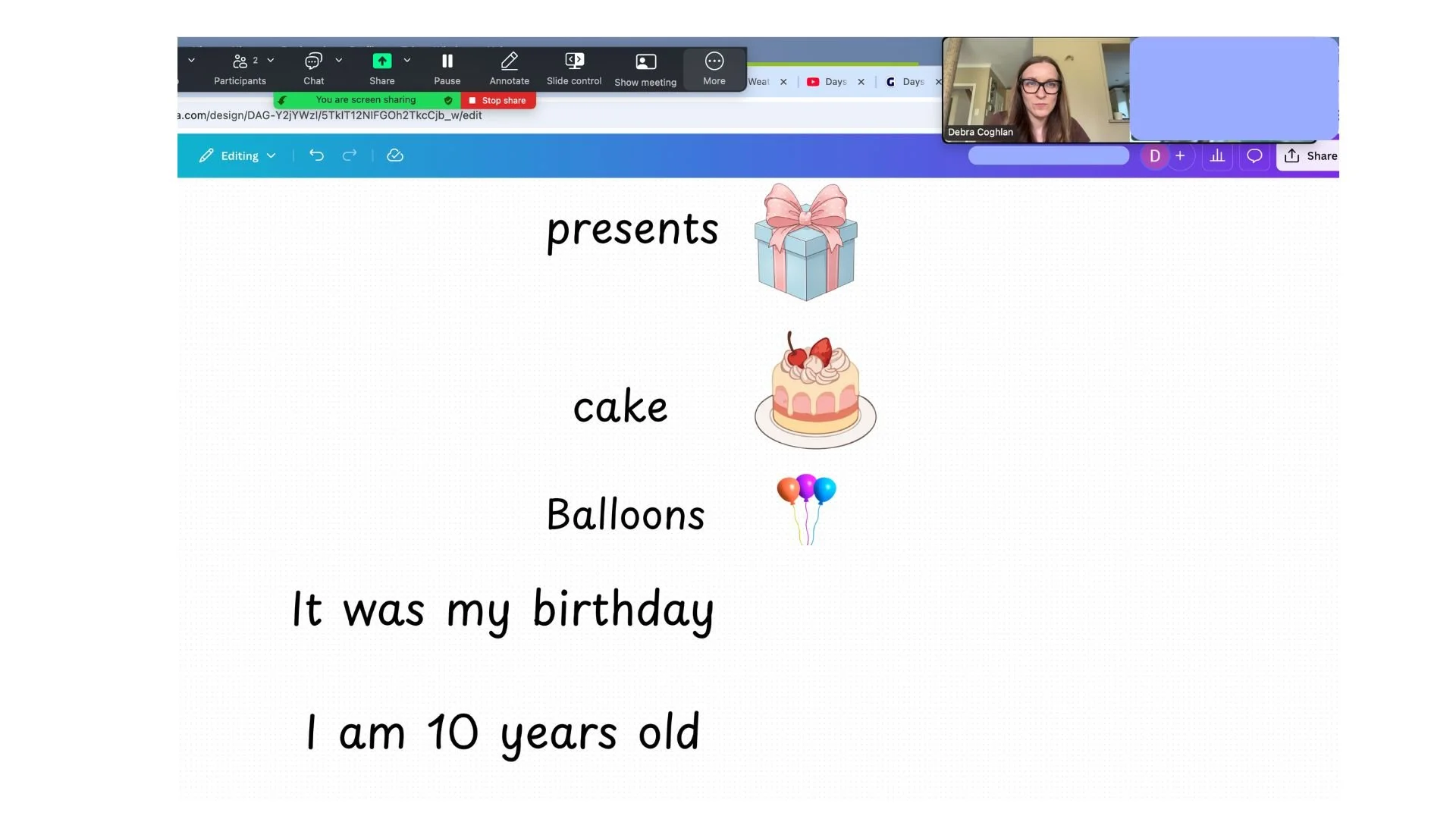 Speaking and listening activity about birthdays with Sa (9 years old) 