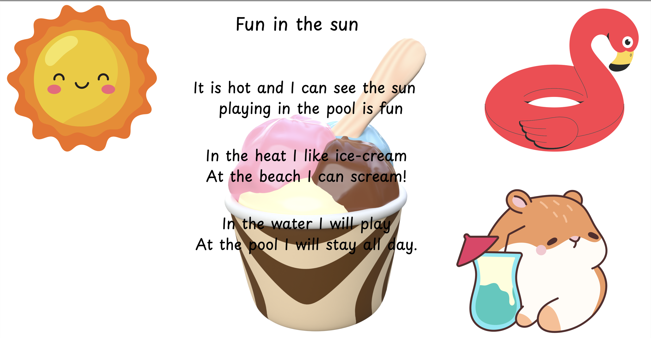 Summer poem using rhyming words and spelling cvc words correctly. By P (8 years old) 