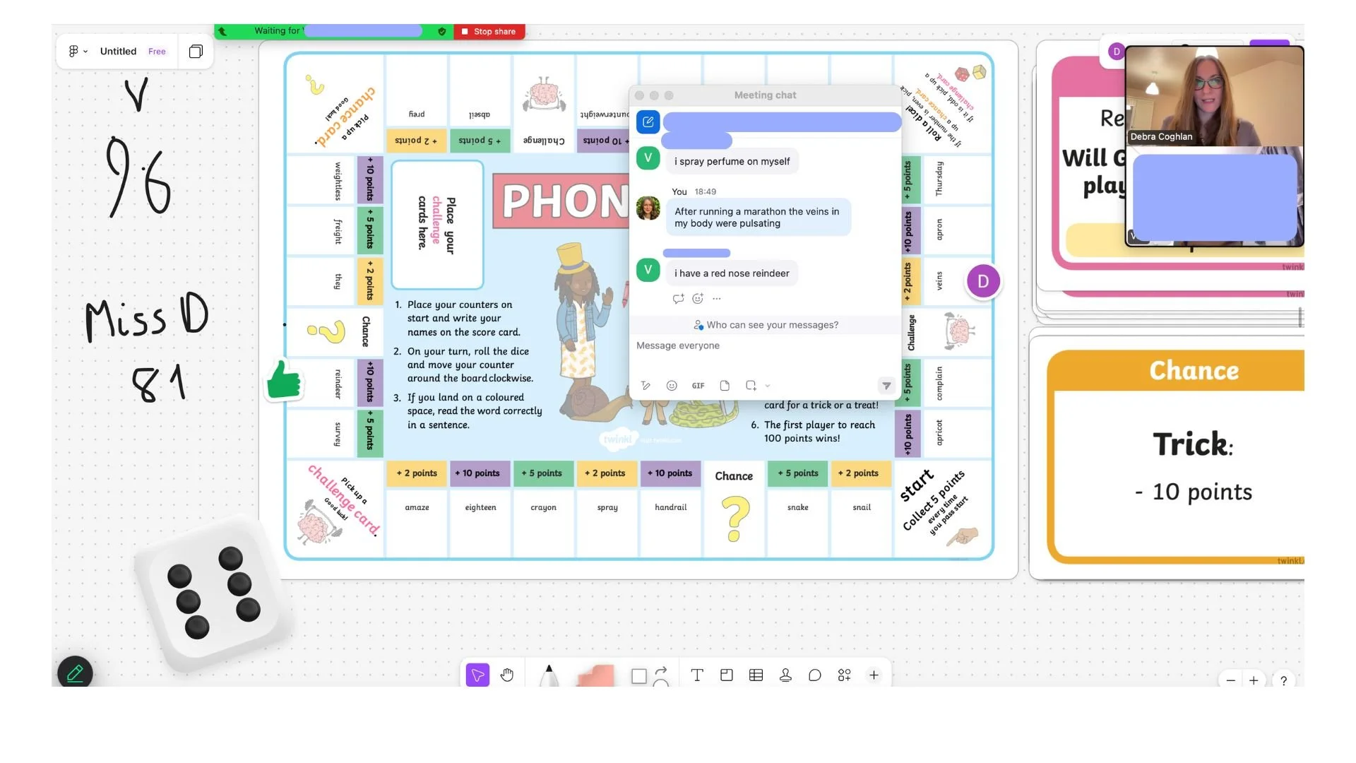 Reading and spelling Monopoly game by V (10 years old)