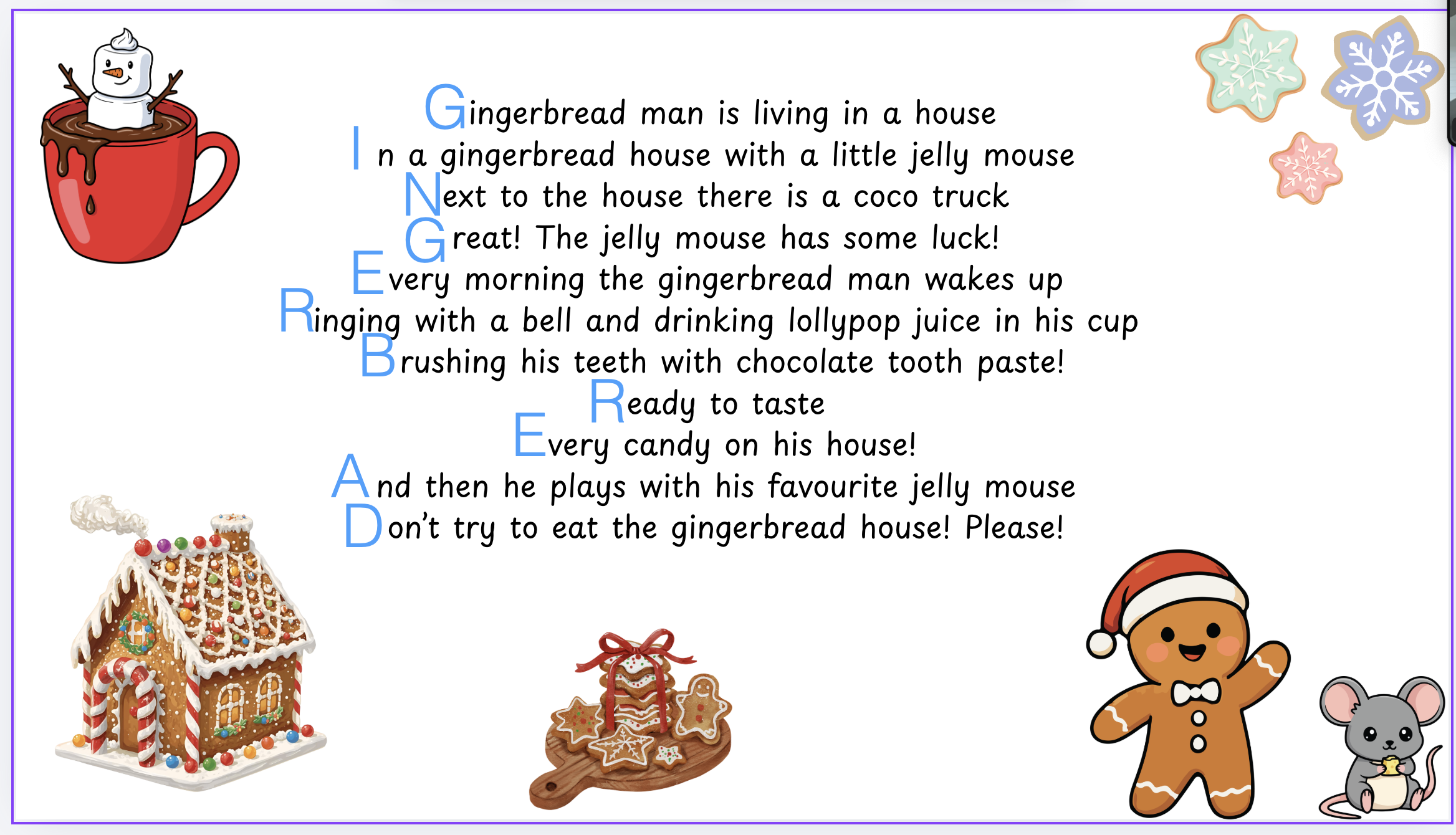 Acrostic winter poem using rhyming words. By E (10 years old) 