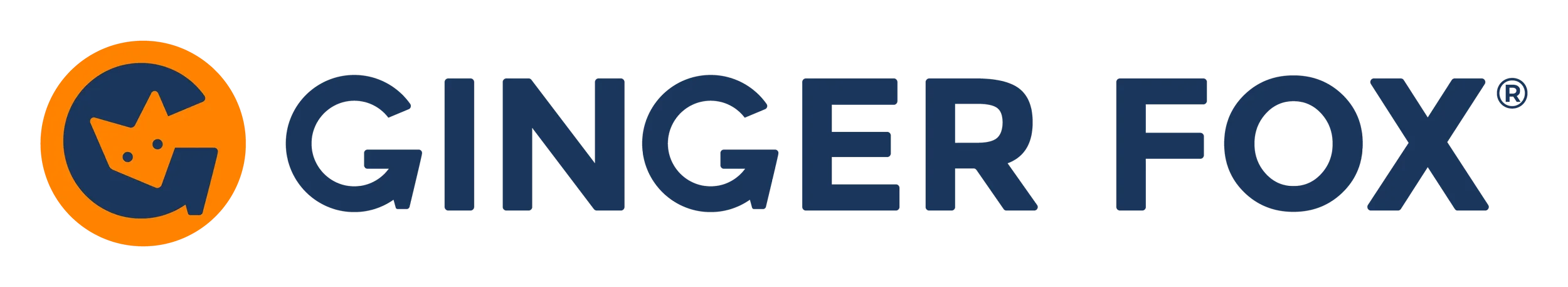 The logo of the board game company Ginger Fox logo, featuring an orange circle containing a fox face.