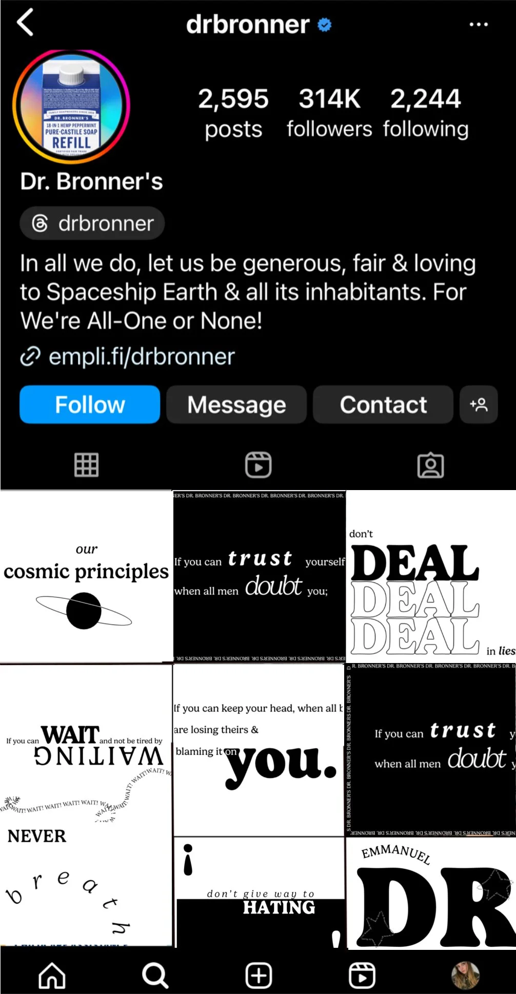 Dr. Bronner's "manifesto" instagram mockup