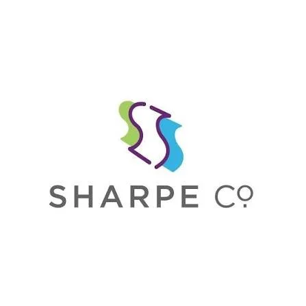 Logo of Sharpe Co featuring stylized S shapes in green, purple, and blue colors.
