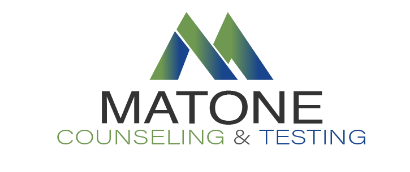 Matone Counseling & Testing logo with stylized green and blue mountains above the business name.