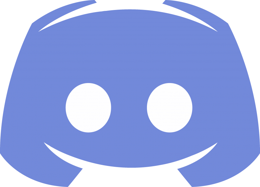Close-up of the Discord logo featuring a blue smiling game controller with two oval eyes on a black background.
