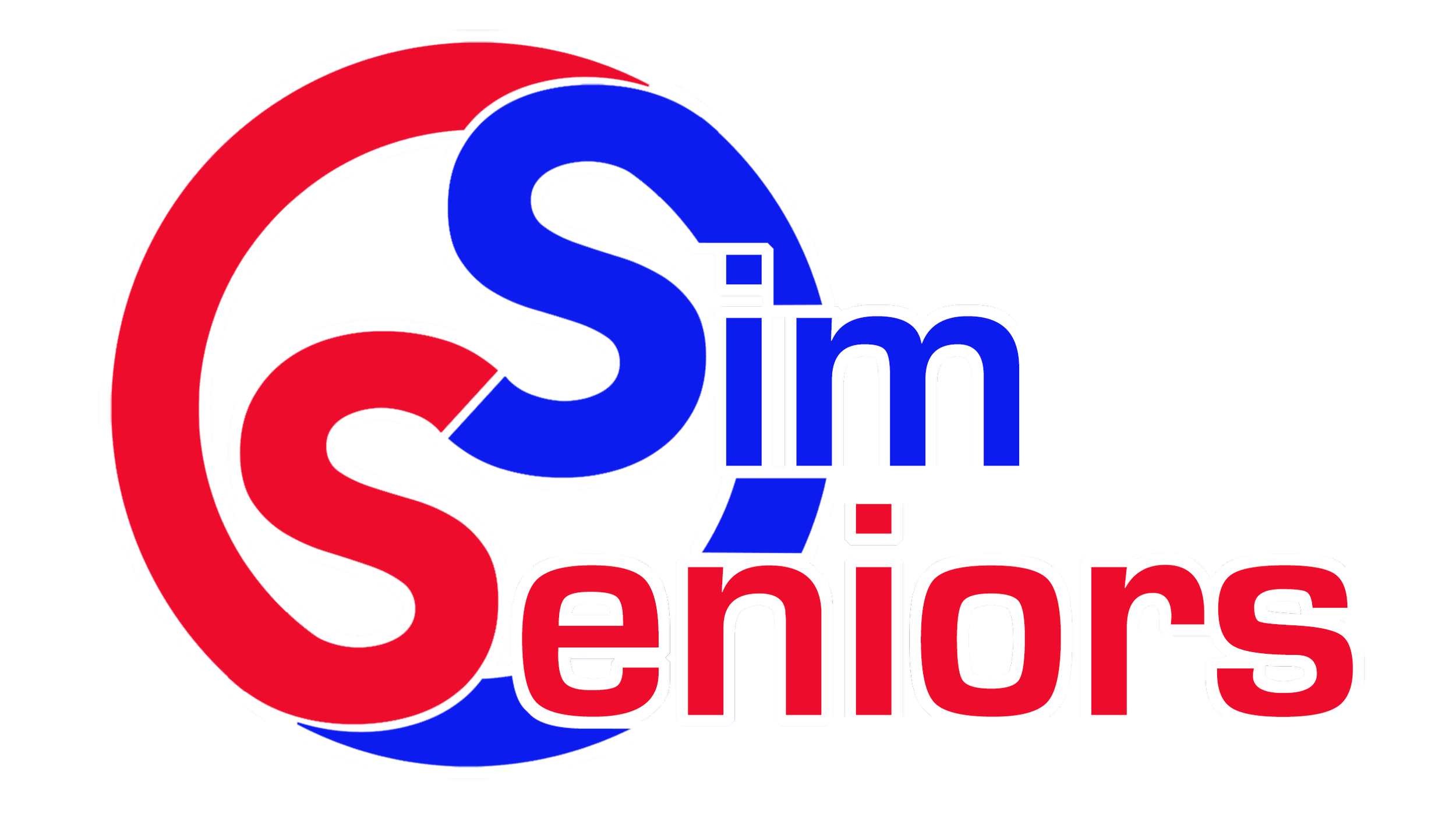 Logo with the words 'Senior' and 'Seniors' in red, with a large stylized 'S' in red and blue.
