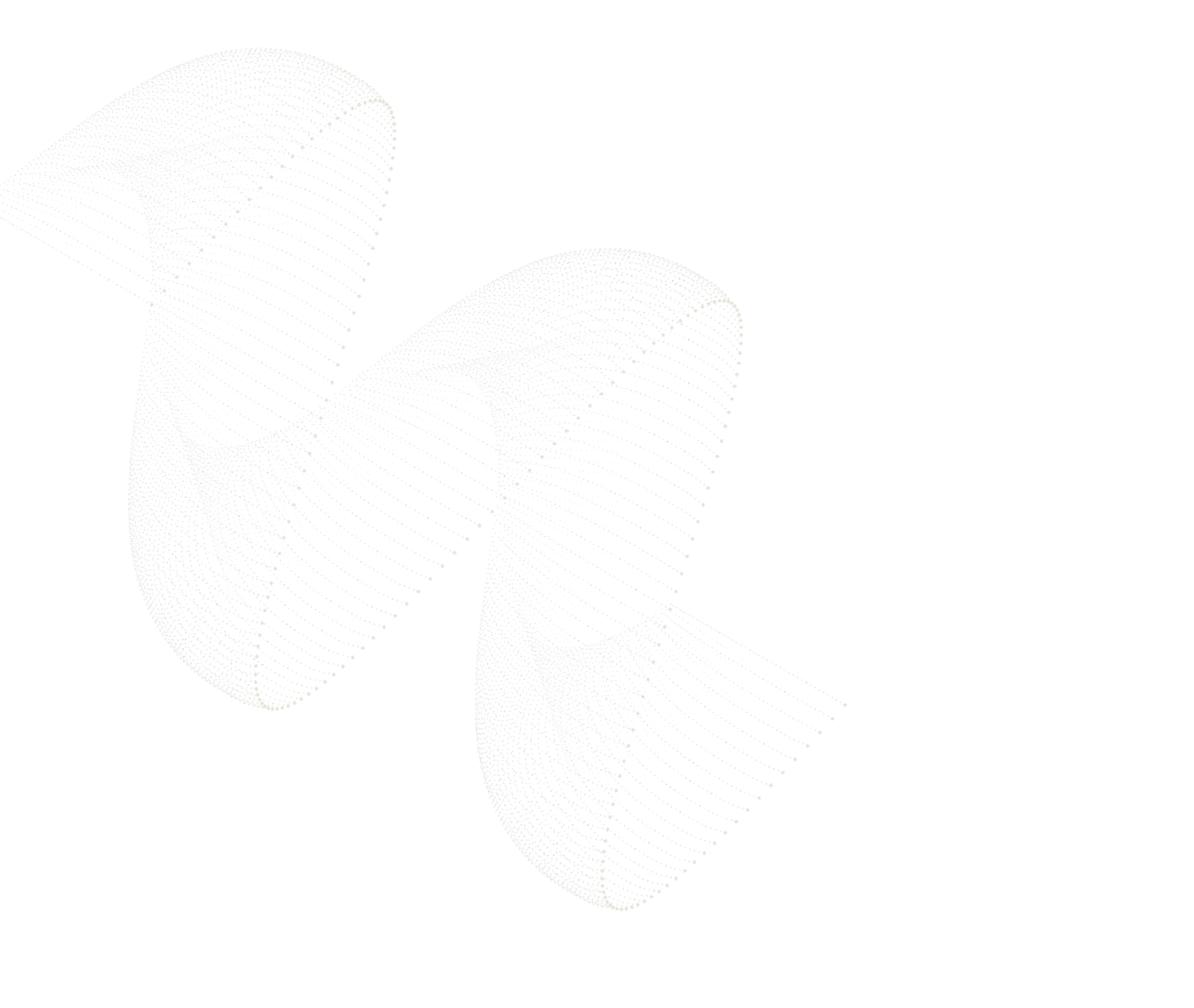 3D digital rendering of a pleated, curved structure made of small white dots on a black background.