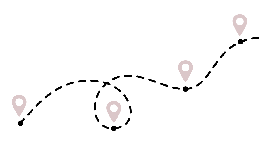 Map of the United States with five location markers.