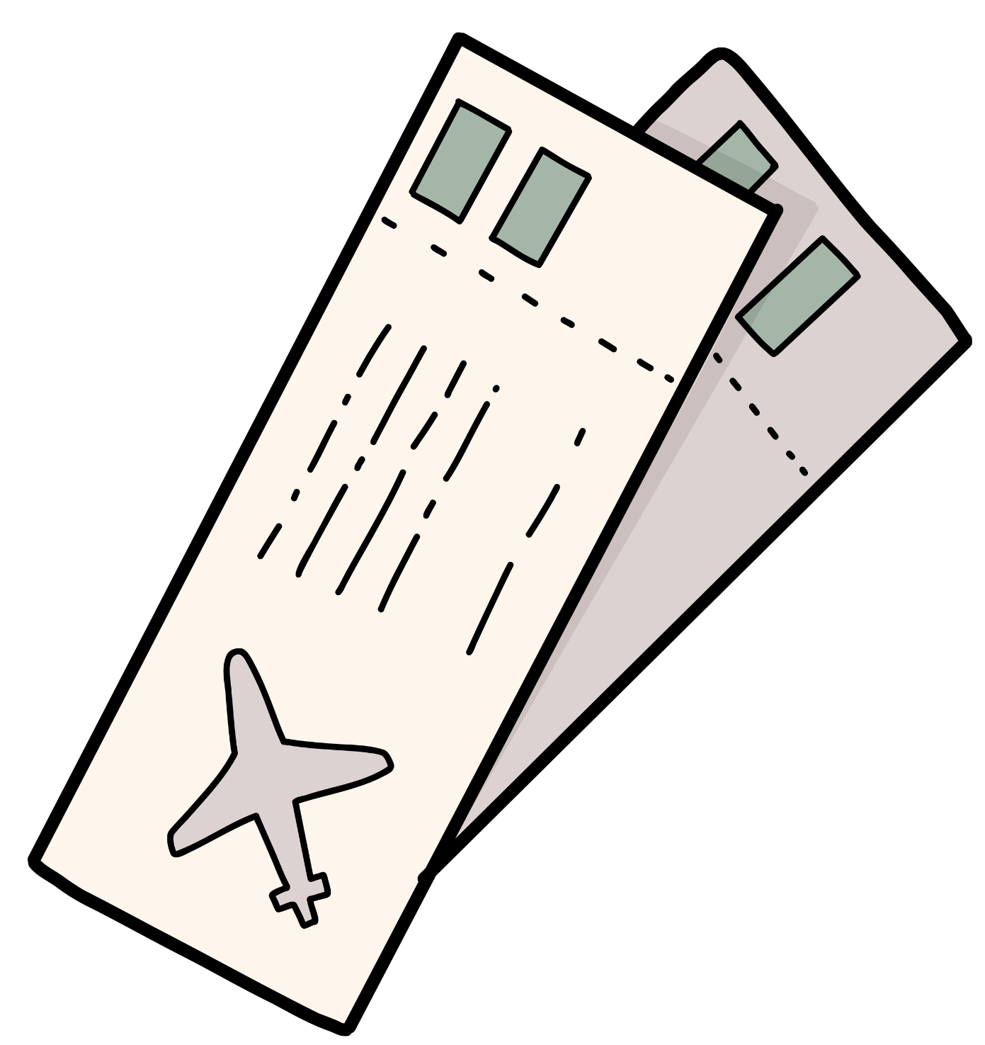 Illustration of two airplane tickets with a female gender symbol and decorative lines on them.