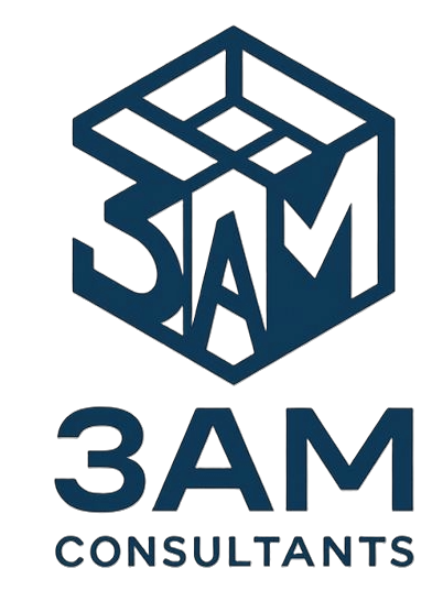 Logo for 3AM Consultants featuring a stylized 3D cube with the letters '3AM' inside and the words '3AM Consultants' underneath.