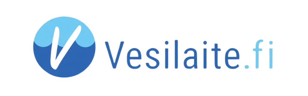 Logo with a circular blue icon featuring a check mark submerged in water, next to the text 'Veslaite.fi' in blue font.