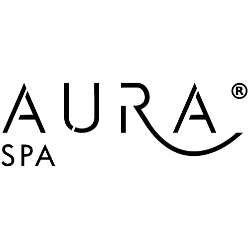 Logo for Aura Spa with stylized text and a curved underline.